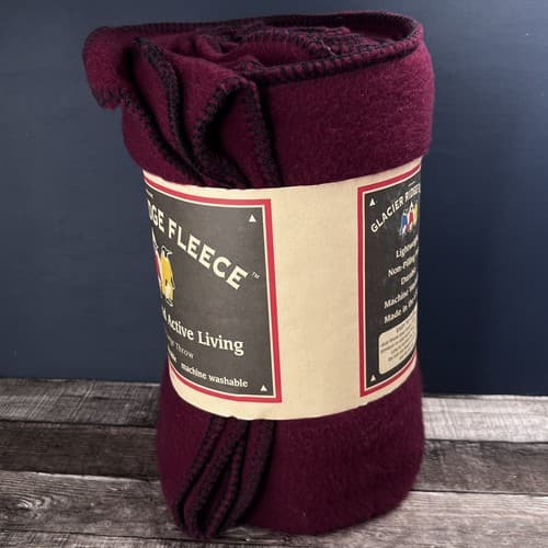 Vintage Geniune Glacier Ridge Fleece Throw Blanket 50" x 68" Burgundy NEW - Thumbnail 4