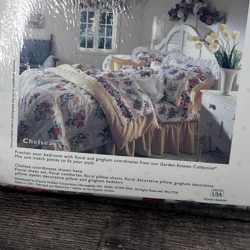 VTG 1995 Garden Estates Full Size Sheet Set Floral White Yellow Chelsea Style - Thumbnail 6