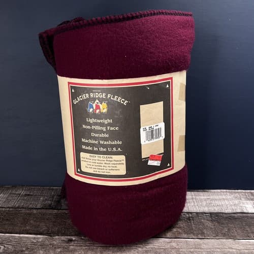 Vintage Geniune Glacier Ridge Fleece Throw Blanket 50" x 68" Burgundy NEW - Thumbnail 5