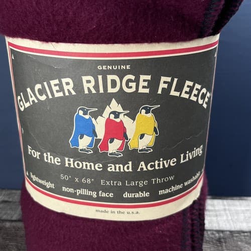 Vintage Geniune Glacier Ridge Fleece Throw Blanket 50" x 68" Burgundy NEW - Thumbnail 2