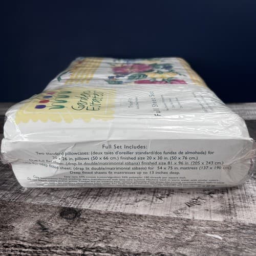 VTG 1995 Garden Estates Full Size Sheet Set Floral White Yellow Chelsea Style - Thumbnail 3