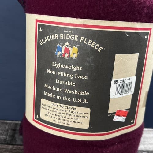 Vintage Geniune Glacier Ridge Fleece Throw Blanket 50" x 68" Burgundy NEW - Thumbnail 7
