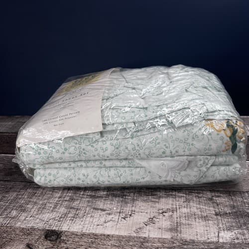 VTG 1996 Garden Estates Full Size Sheet Set Floral White Green Emily Style - Thumbnail 6