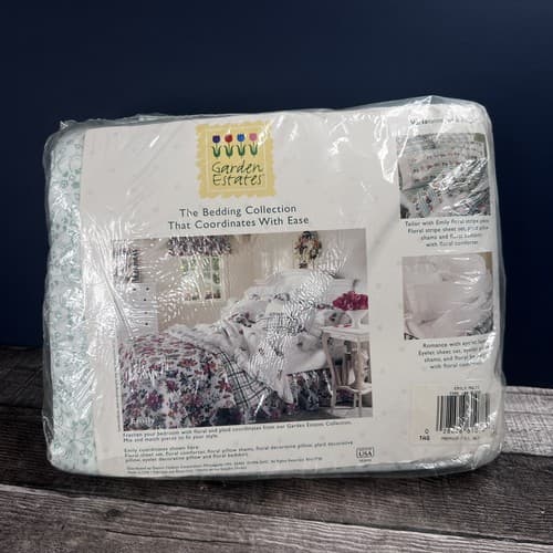 VTG 1996 Garden Estates Full Size Sheet Set Floral White Green Emily Style - Thumbnail 7