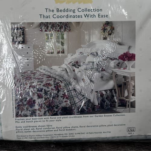 VTG 1996 Garden Estates Full Size Sheet Set Floral White Green Emily Style - Thumbnail 8