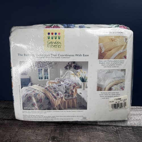 VTG 1995 Garden Estates Full Size Sheet Set Floral White Yellow Chelsea Style - Thumbnail 4