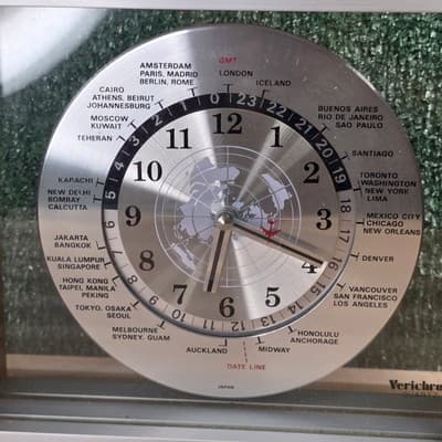 VTG MCM Verichron Quartz GMT World Mantel Desk Clock Red Airplane Second WORKS - Thumbnail 3