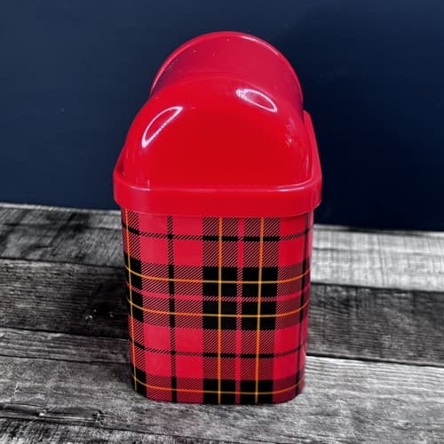 Vintage 1996 Sanrio Hello Kitty Red Plaid Mini Desk Tin Trash Bin Made in Japan - Thumbnail 5
