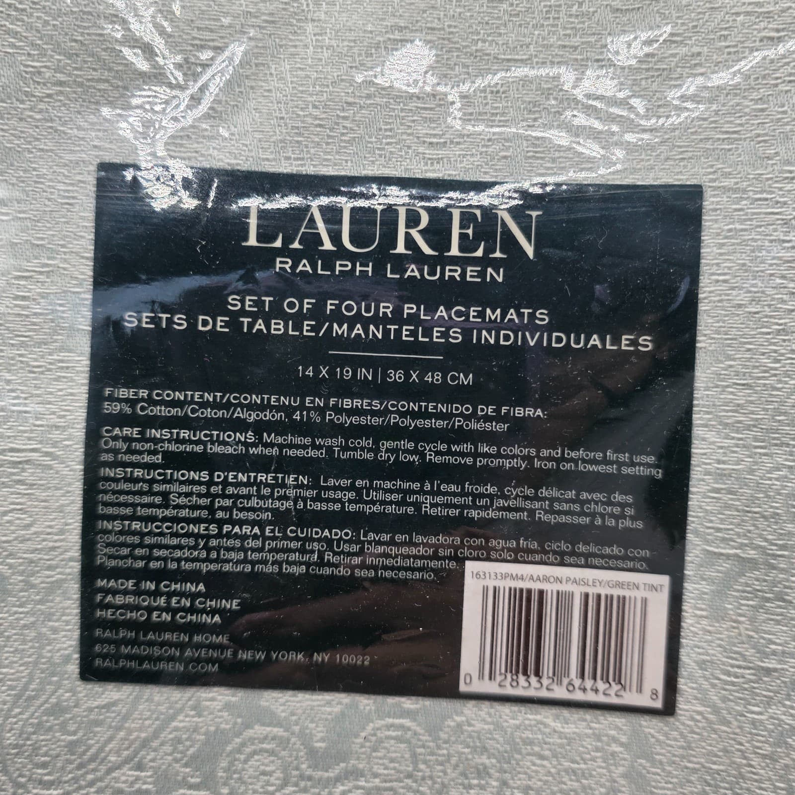 Lauren Ralph Lauren Aaron Paisley Green Tint Set of 4 Placemats 14X19 IN - Thumbnail 2