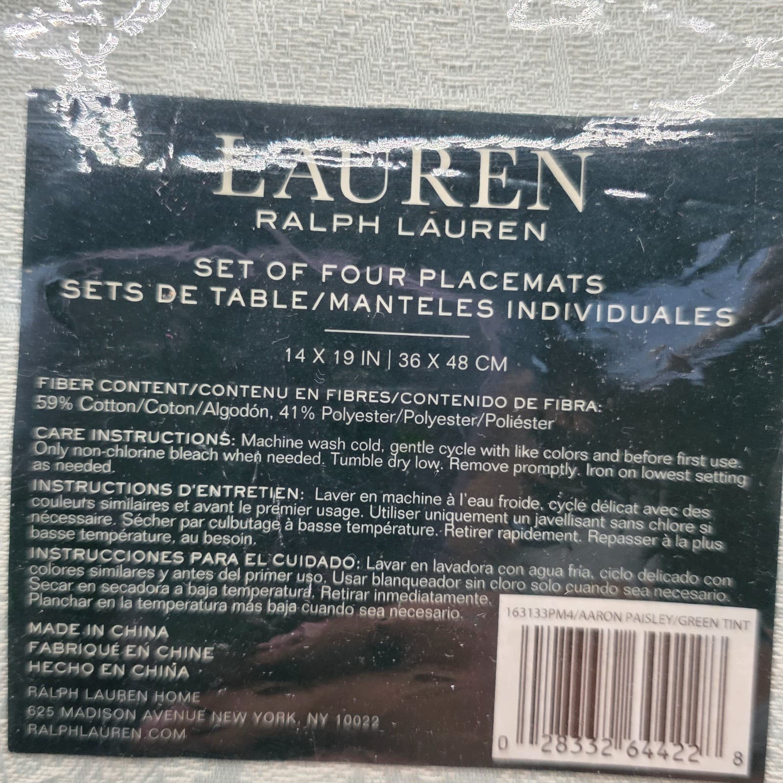 Lauren Ralph Lauren Aaron Paisley Green Tint Set of 4 Placemats 14X19 IN - Thumbnail 3