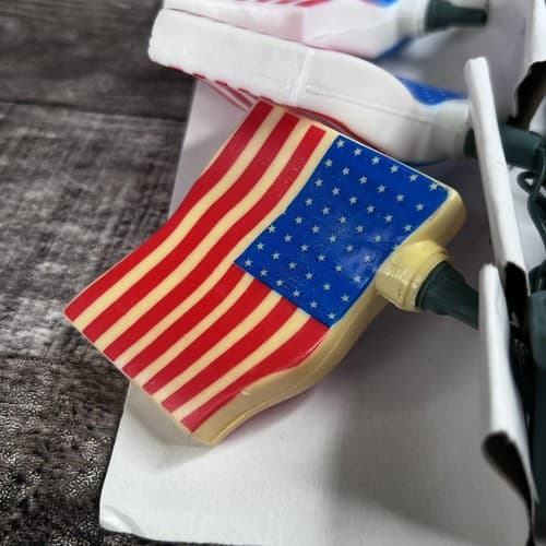 VTG Blow Mold 10 Patriotic American Flags String Lights Stars & Stripes July 4th - Thumbnail 8