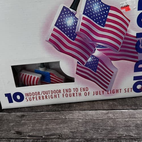 VTG Blow Mold 10 Patriotic American Flags String Lights Stars & Stripes July 4th - Thumbnail 2