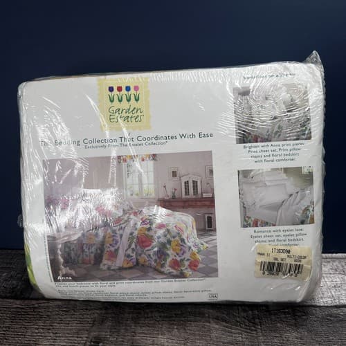 VTG Garden Estates Full Sheet Set & Pillow Case Floral White Colorful Anna Style - Thumbnail 4