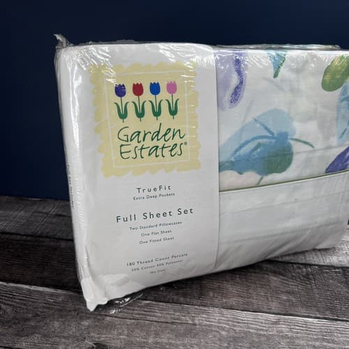 VTG Garden Estates Full Sheet Set & Pillow Case Floral White Colorful Anna Style - Thumbnail 2