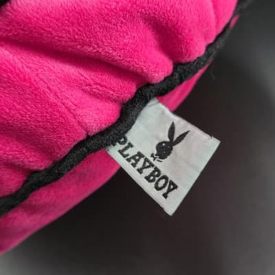 Vintage 2003 Playboy Bunny 12" Round Bright Pink Pillow Black Rabbit Head - Thumbnail 3