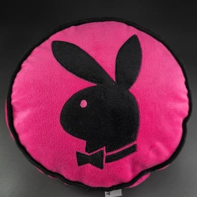 Vintage 2003 Playboy Bunny 12" Round Bright Pink Pillow Black Rabbit Head - Thumbnail 2