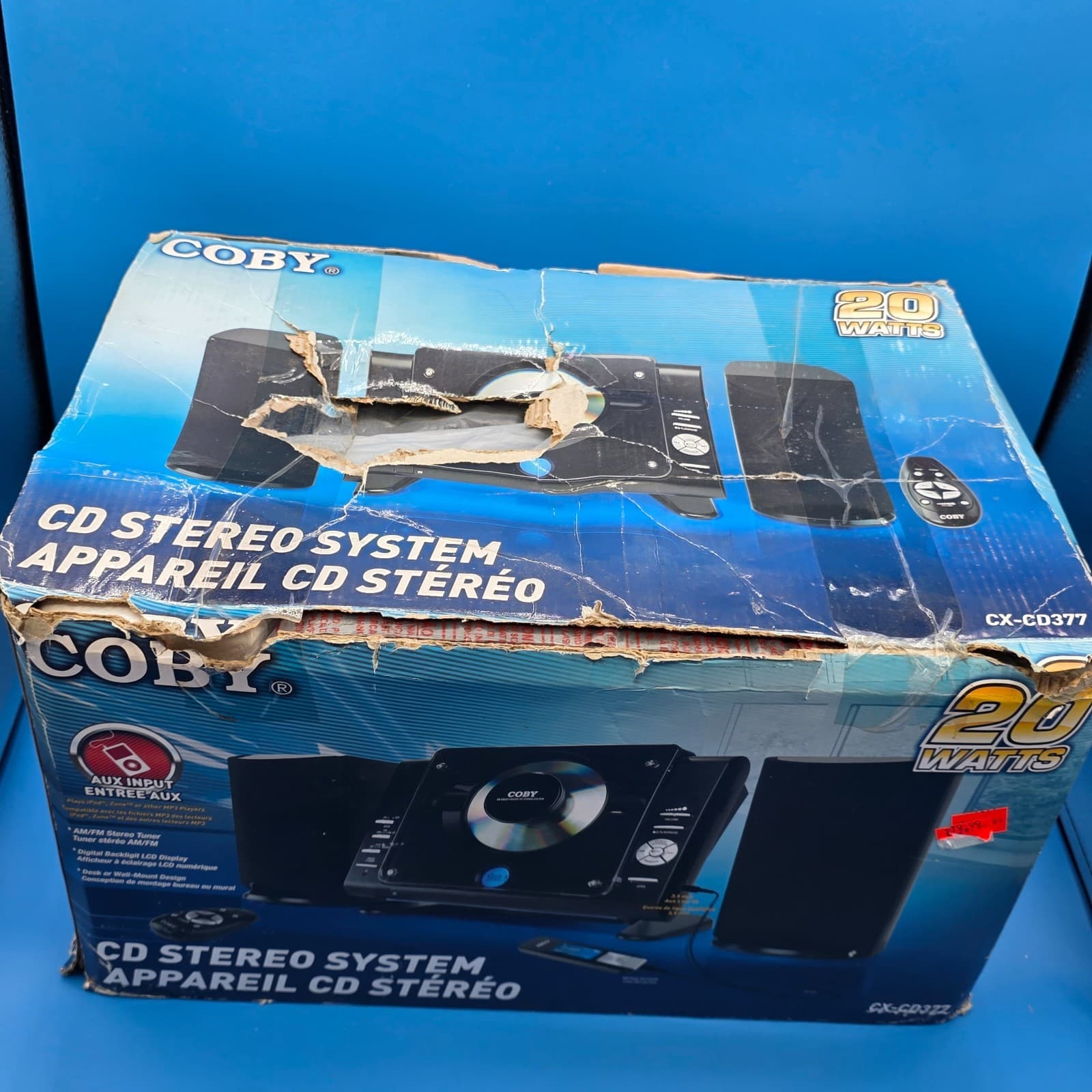 COBY CX-CD377 CD STEREO SYSTEM 20W AUX AM/FM LCD DISPLAY WALL MOUNTABLE - Thumbnail 2
