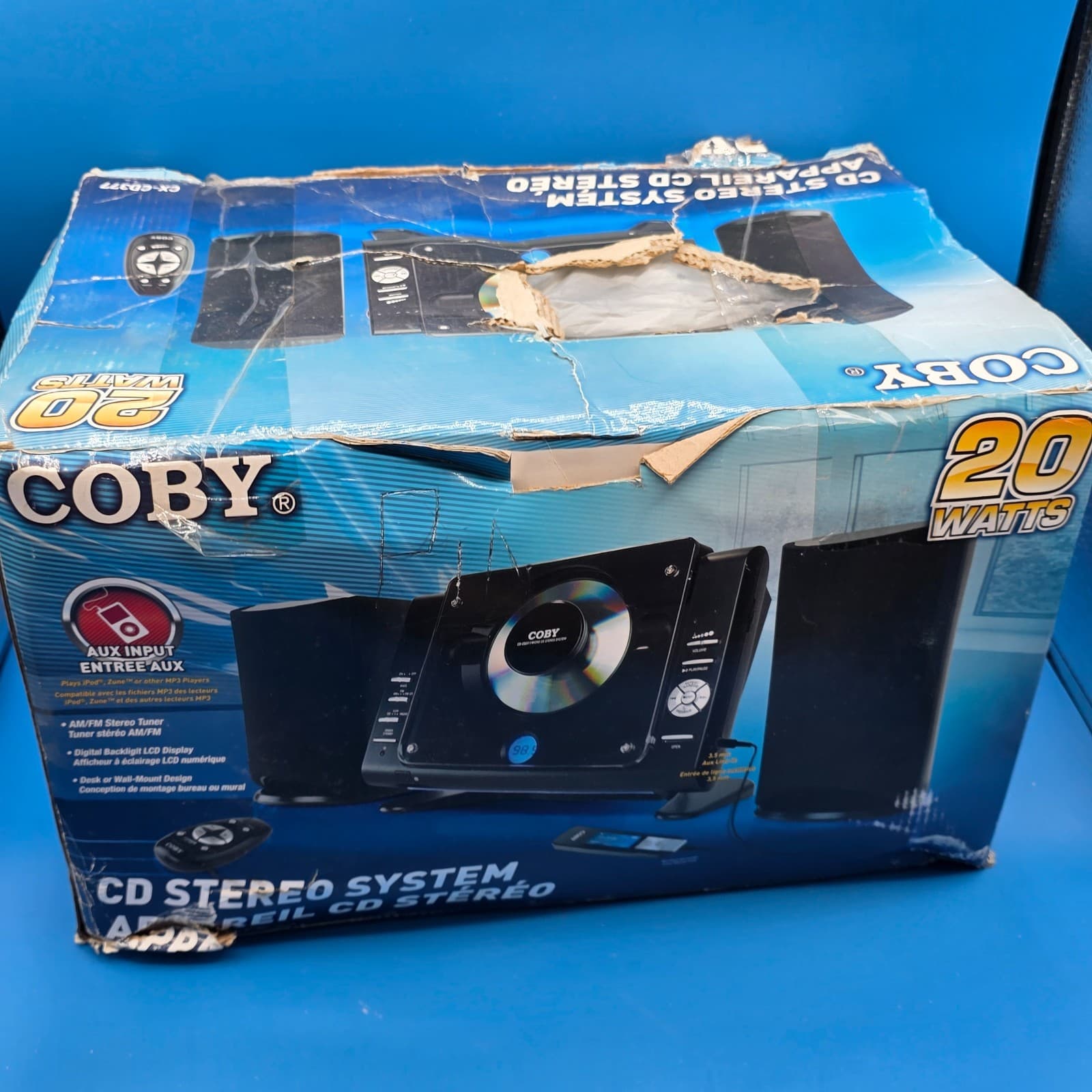 COBY CX-CD377 CD STEREO SYSTEM 20W AUX AM/FM LCD DISPLAY WALL MOUNTABLE - Thumbnail 6