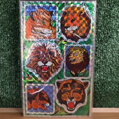Vintage 80s Mark 1 Chrome Stickeres Big Cats Lions Leopard Tiger Prismatic - Thumbnail 2