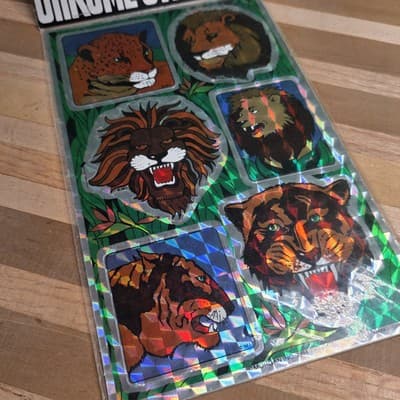 Vintage 80s Mark 1 Chrome Stickeres Big Cats Lions Leopard Tiger Prismatic - Thumbnail 9