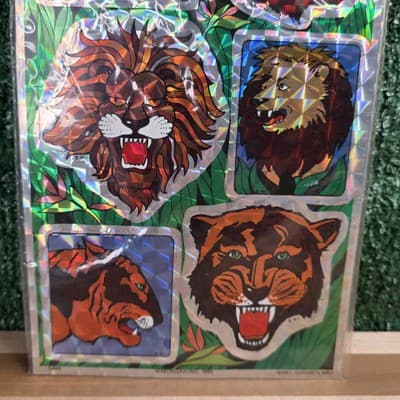 Vintage 80s Mark 1 Chrome Stickeres Big Cats Lions Leopard Tiger Prismatic - Thumbnail 3