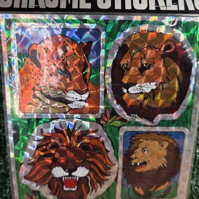 Vintage 80s Mark 1 Chrome Stickeres Big Cats Lions Leopard Tiger Prismatic - Thumbnail 4