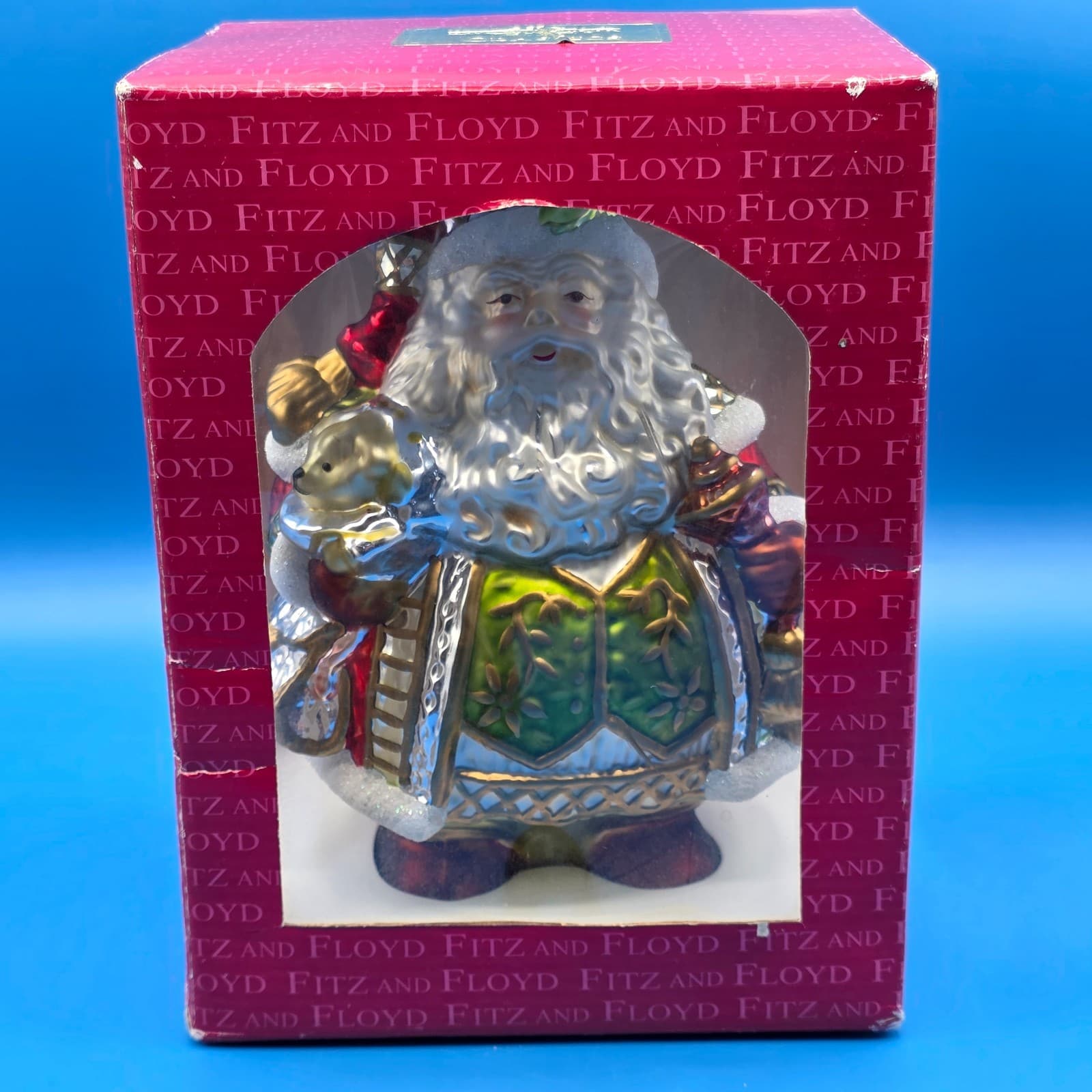 Fitz and Floyd Classics Glass Christmas Santa Ornament Extra Large 8" H x 6" New