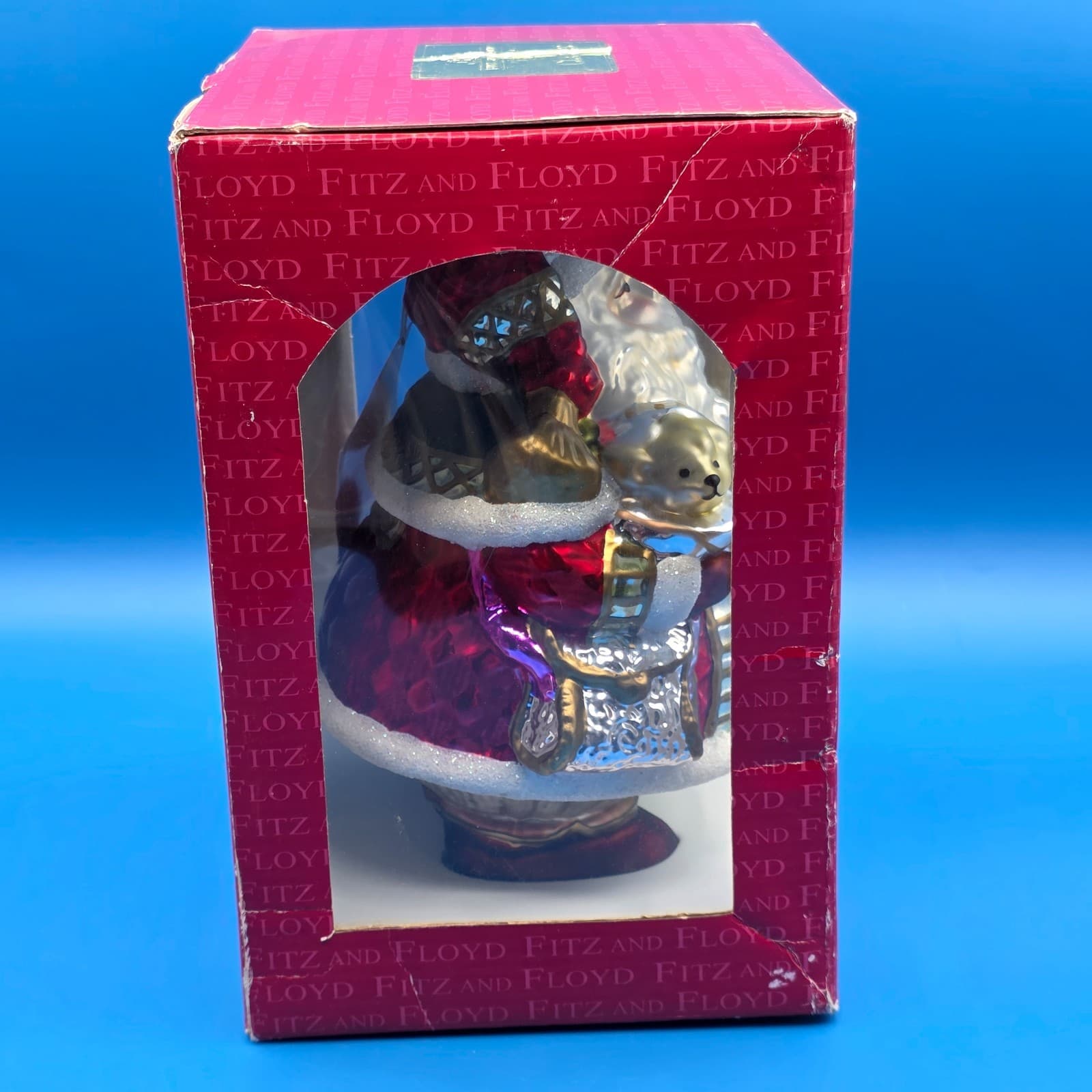 Fitz and Floyd Classics Glass Christmas Santa Ornament Extra Large 8" H x 6" New - Thumbnail 4