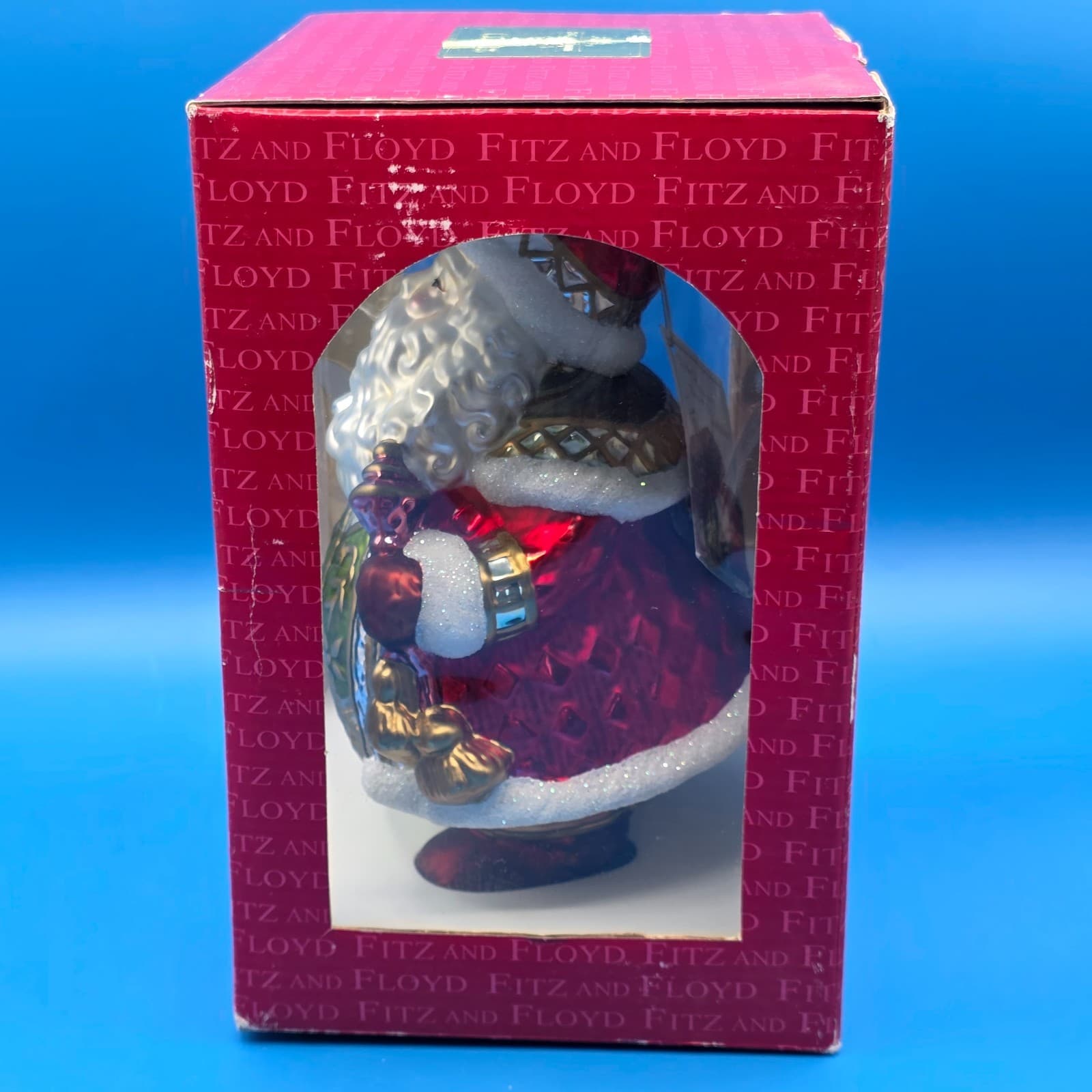 Fitz and Floyd Classics Glass Christmas Santa Ornament Extra Large 8" H x 6" New - Thumbnail 7