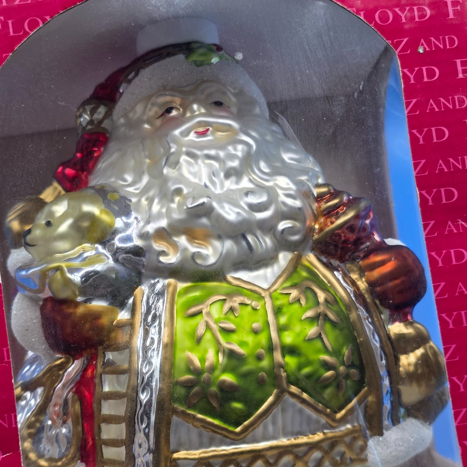 Fitz and Floyd Classics Glass Christmas Santa Ornament Extra Large 8" H x 6" New - Thumbnail 3