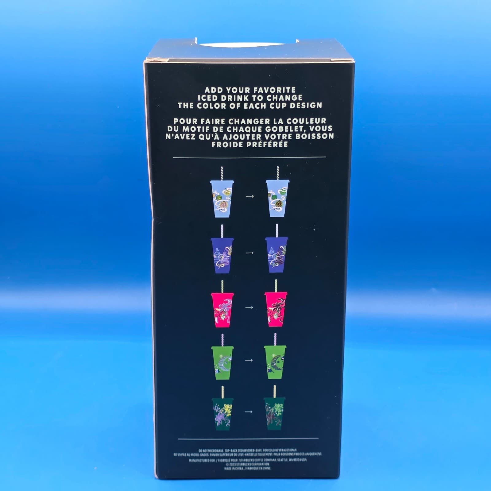 New STARBUCKS 2023 Cold Cups Holiday Color Change Set/5 Lid Straw Reusable 24 Oz - Thumbnail 4