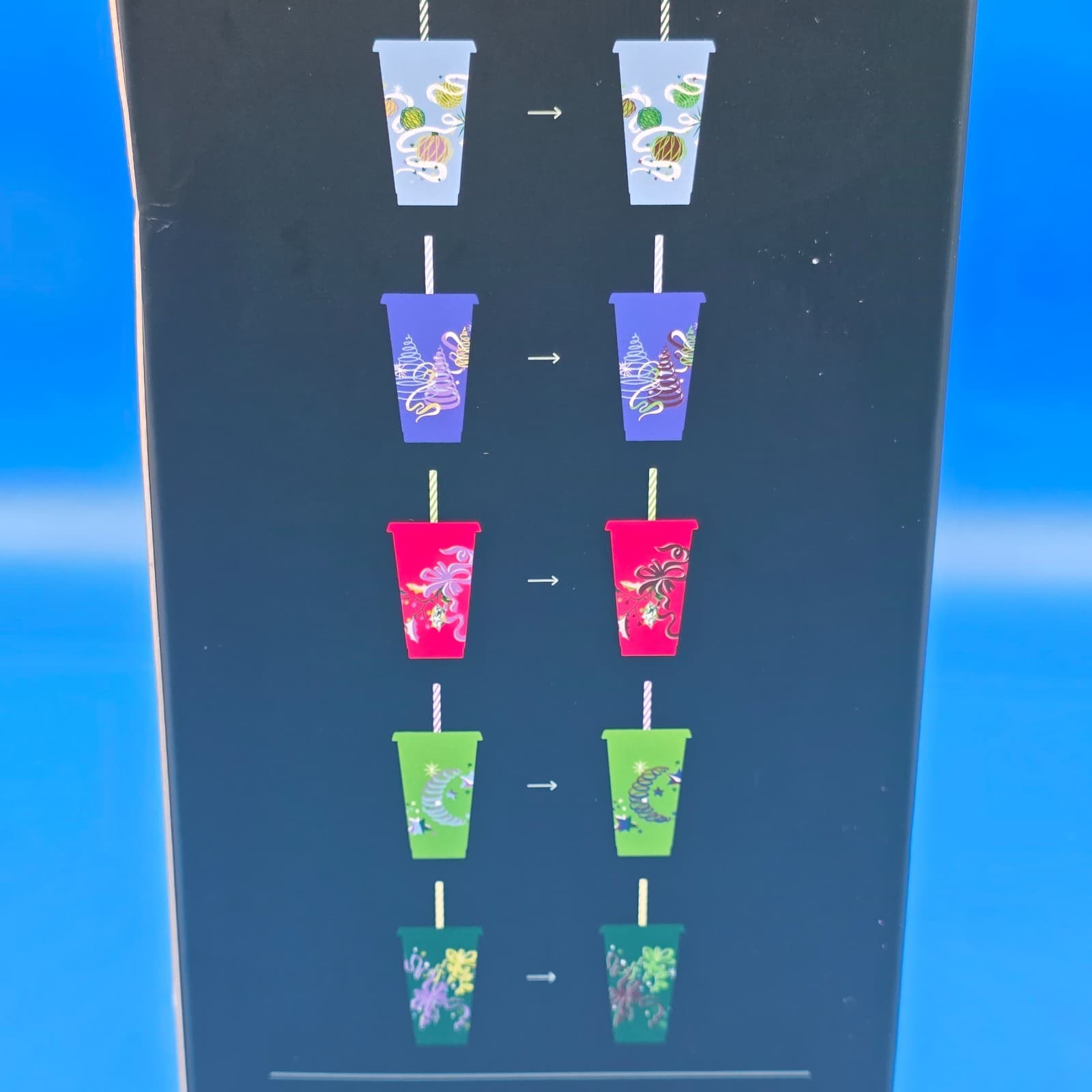 New STARBUCKS 2023 Cold Cups Holiday Color Change Set/5 Lid Straw Reusable 24 Oz - Thumbnail 3