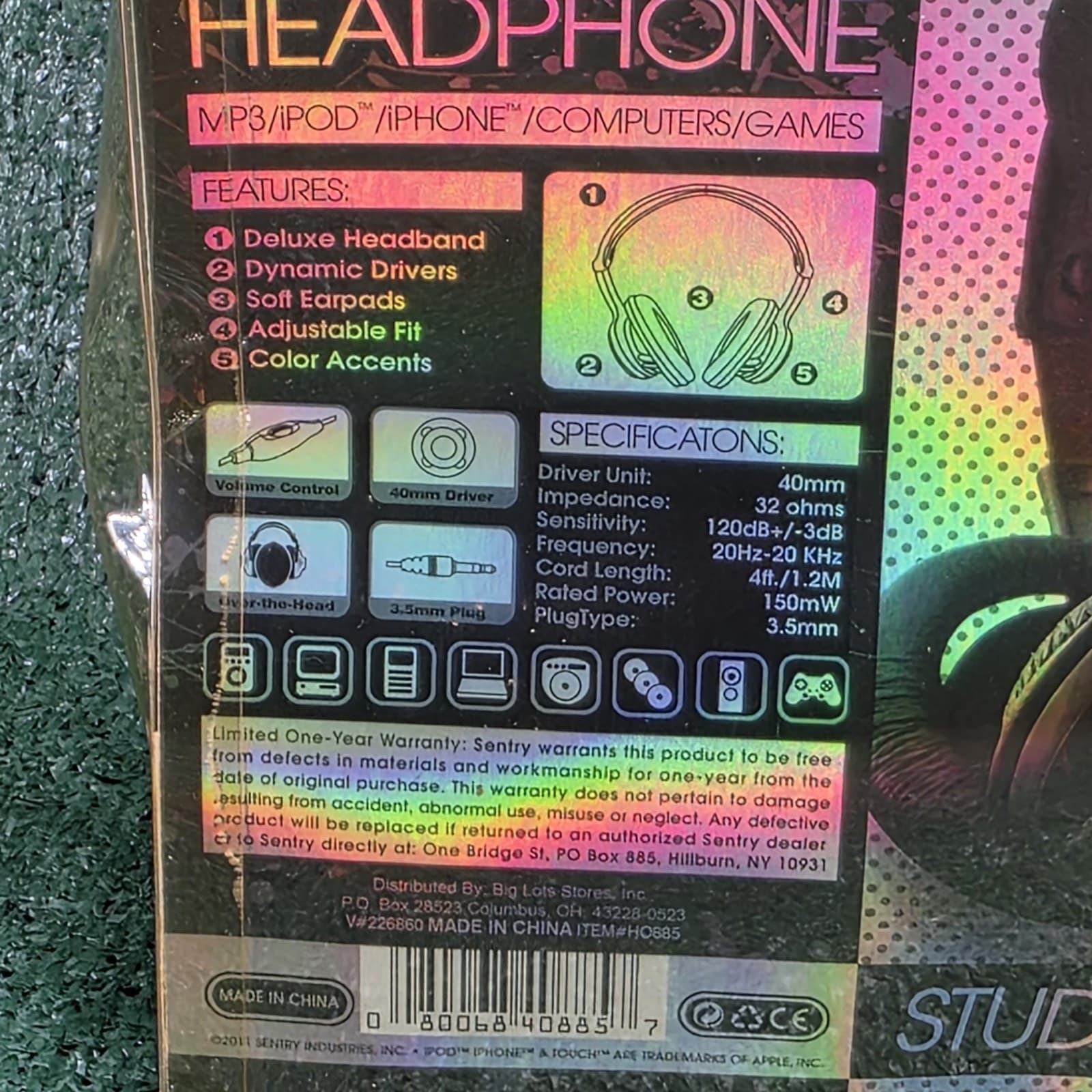 Sentry HO885 Studio Wired Stereo Headphones Professional Series- CD, MP3 SEALED - Thumbnail 4