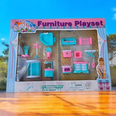 Vintage My Sweet Home Furniture Playset Dollhouse Set of Furniture Pink Blue New