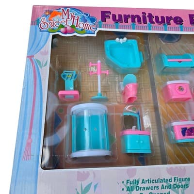 Vintage My Sweet Home Furniture Playset Dollhouse Set of Furniture Pink Blue New - Thumbnail 3