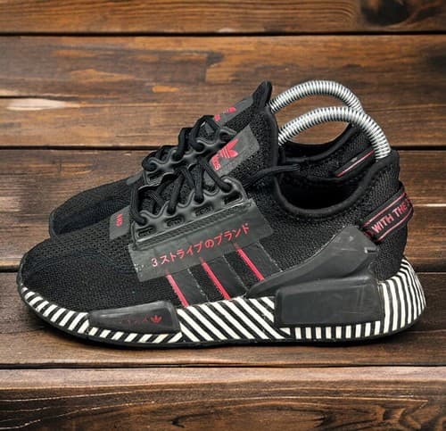 Adidas NMD_R1 V2 Kids Size 4.5 Black Red White Shoes FY2107 Striped