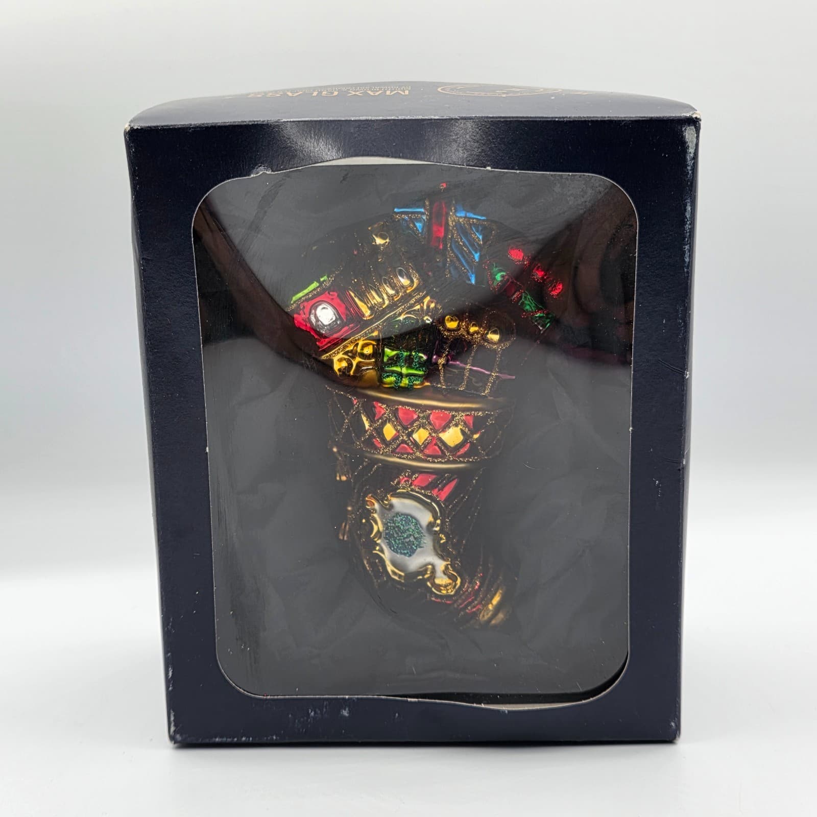 MAX Glass Stocking Ornament CHRISTMAS Mouth Blown Painted Poland Mercury