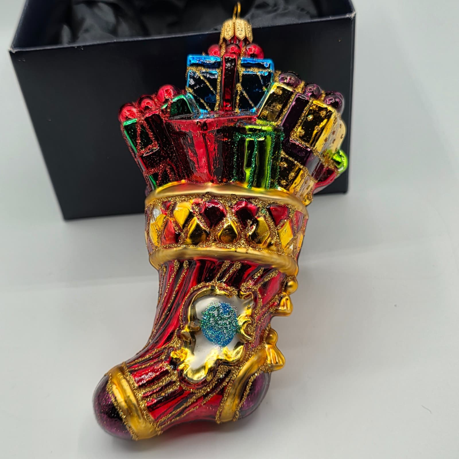 MAX Glass Stocking Ornament CHRISTMAS Mouth Blown Painted Poland Mercury - Thumbnail 5