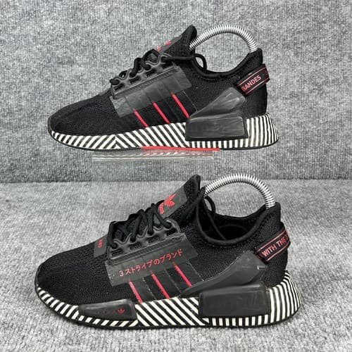 Adidas NMD_R1 V2 Kids Size 4.5 Black Red White Shoes FY2107 Striped - Thumbnail 3
