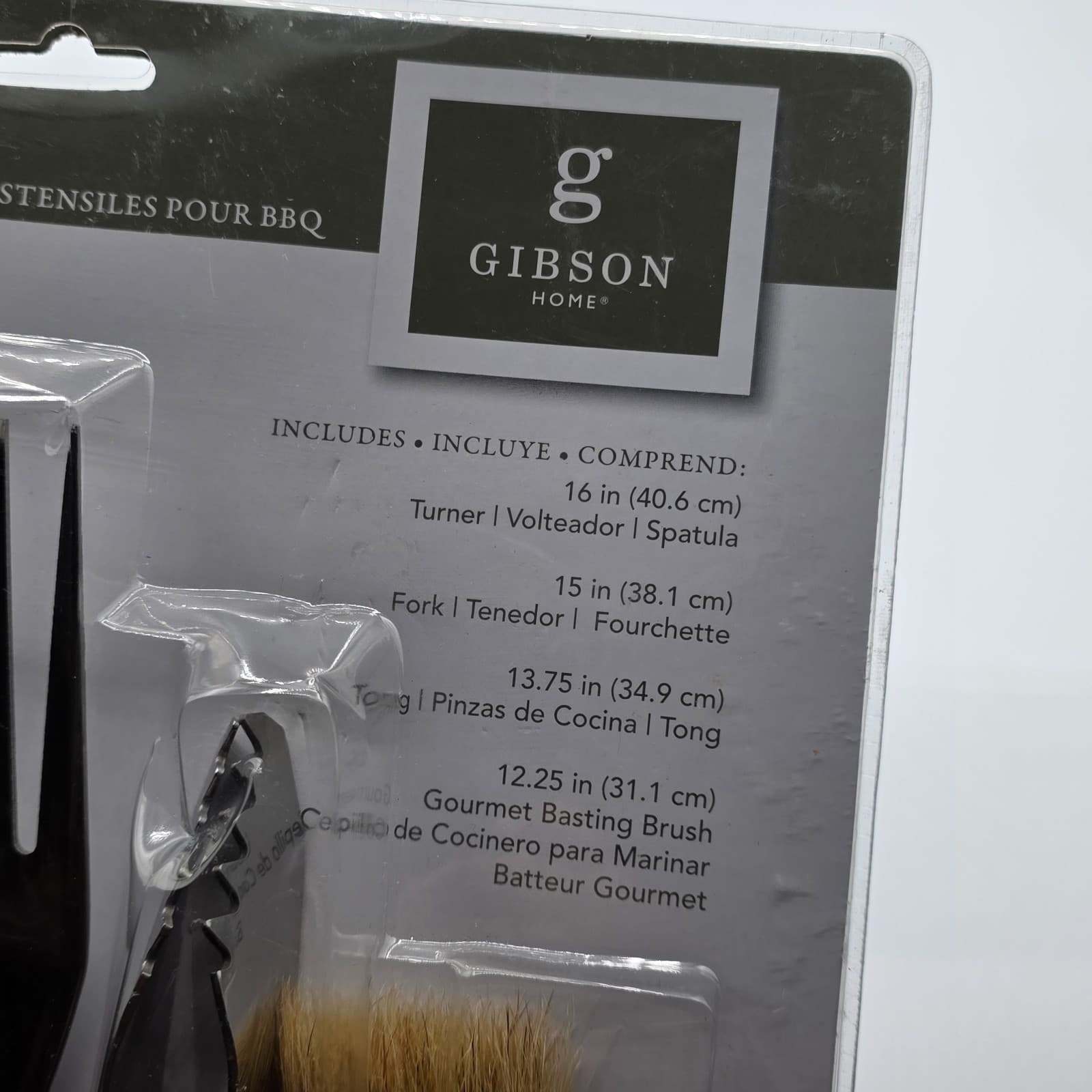 NEW Gibson 4 piece BBQ Wooden Tool Set Turner Fork Tong Brush - Thumbnail 5