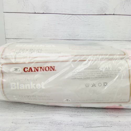 VTG Cannon Twin Size White Pink Roses Design 72"x90" Blanket Made in USA Floral - Thumbnail 3