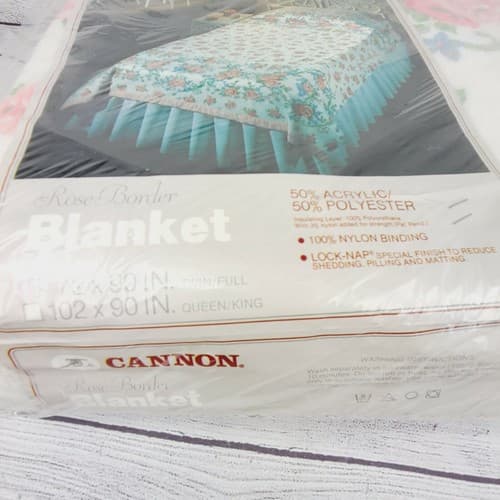 VTG Cannon Twin Size White Pink Roses Design 72"x90" Blanket Made in USA Floral - Thumbnail 5