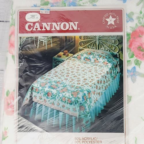 VTG Cannon Twin Size White Pink Roses Design 72"x90" Blanket Made in USA Floral - Thumbnail 2