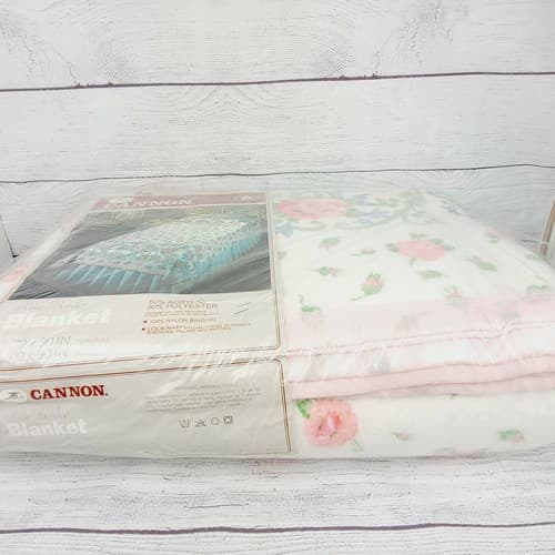 VTG Cannon Twin Size White Pink Roses Design 72"x90" Blanket Made in USA Floral - Thumbnail 4