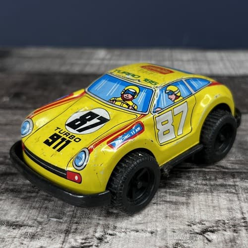 VTG PORSCHE 911 TURBO Metal Tin JIMMY CARS MADE HONG KONG 4.5” LONG Yellow