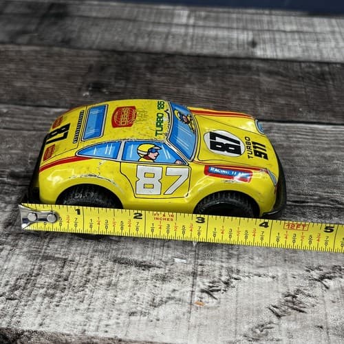 VTG PORSCHE 911 TURBO Metal Tin JIMMY CARS MADE HONG KONG 4.5” LONG Yellow - Thumbnail 9