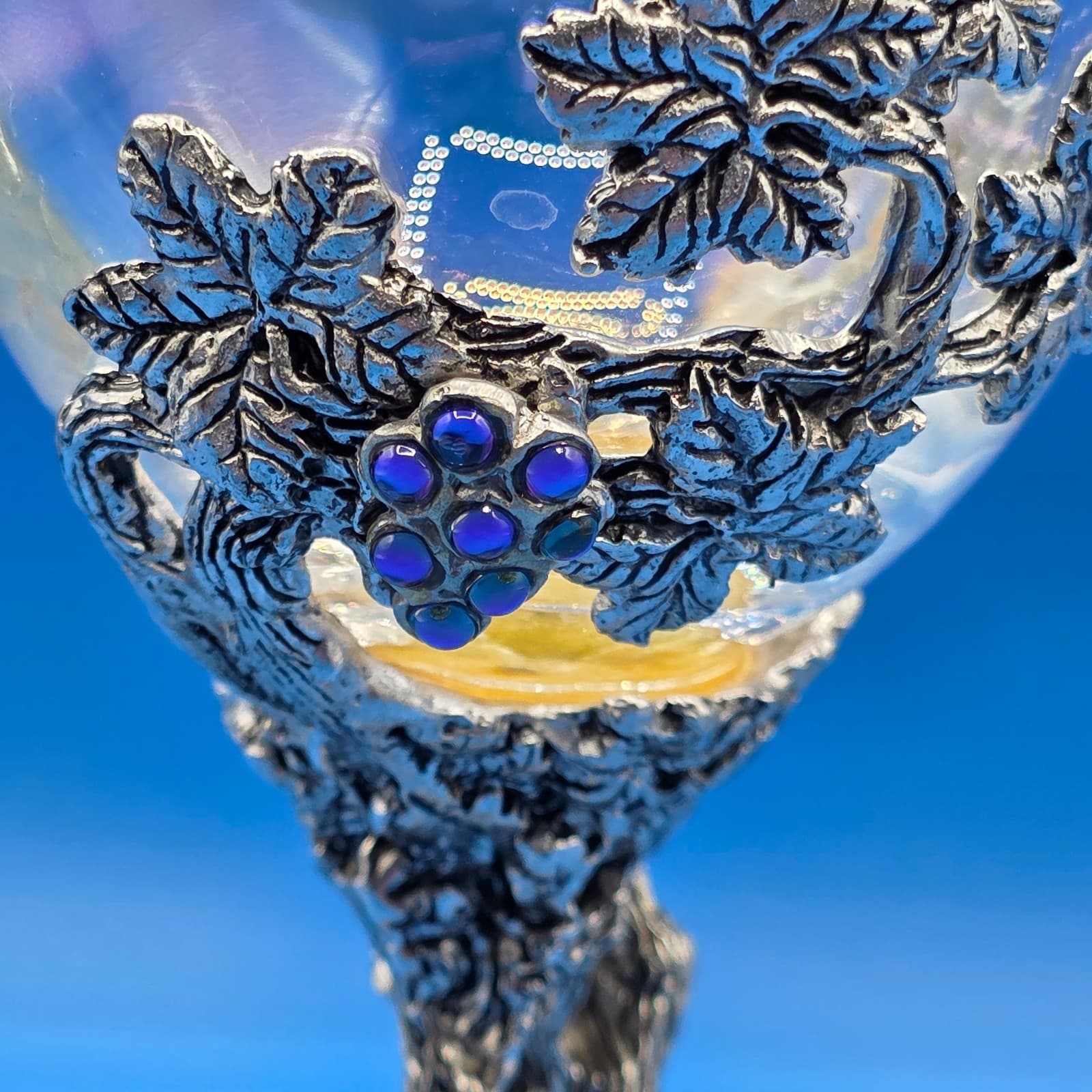 Fellowship Foundry Pewter Purple Crystals Vine Wine Glass Goblet Fantasy 89 - Thumbnail 2