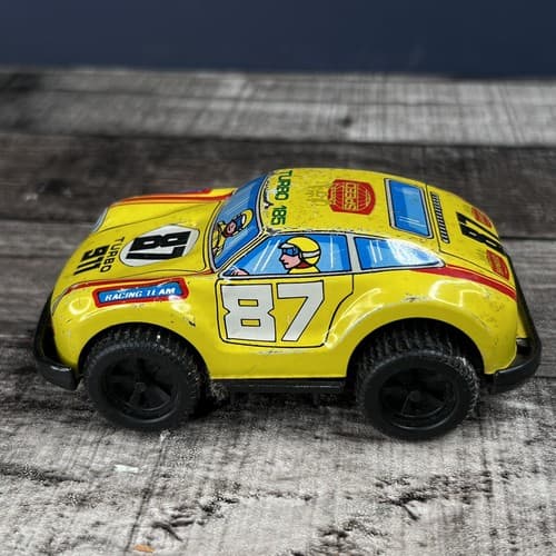 VTG PORSCHE 911 TURBO Metal Tin JIMMY CARS MADE HONG KONG 4.5” LONG Yellow - Thumbnail 2
