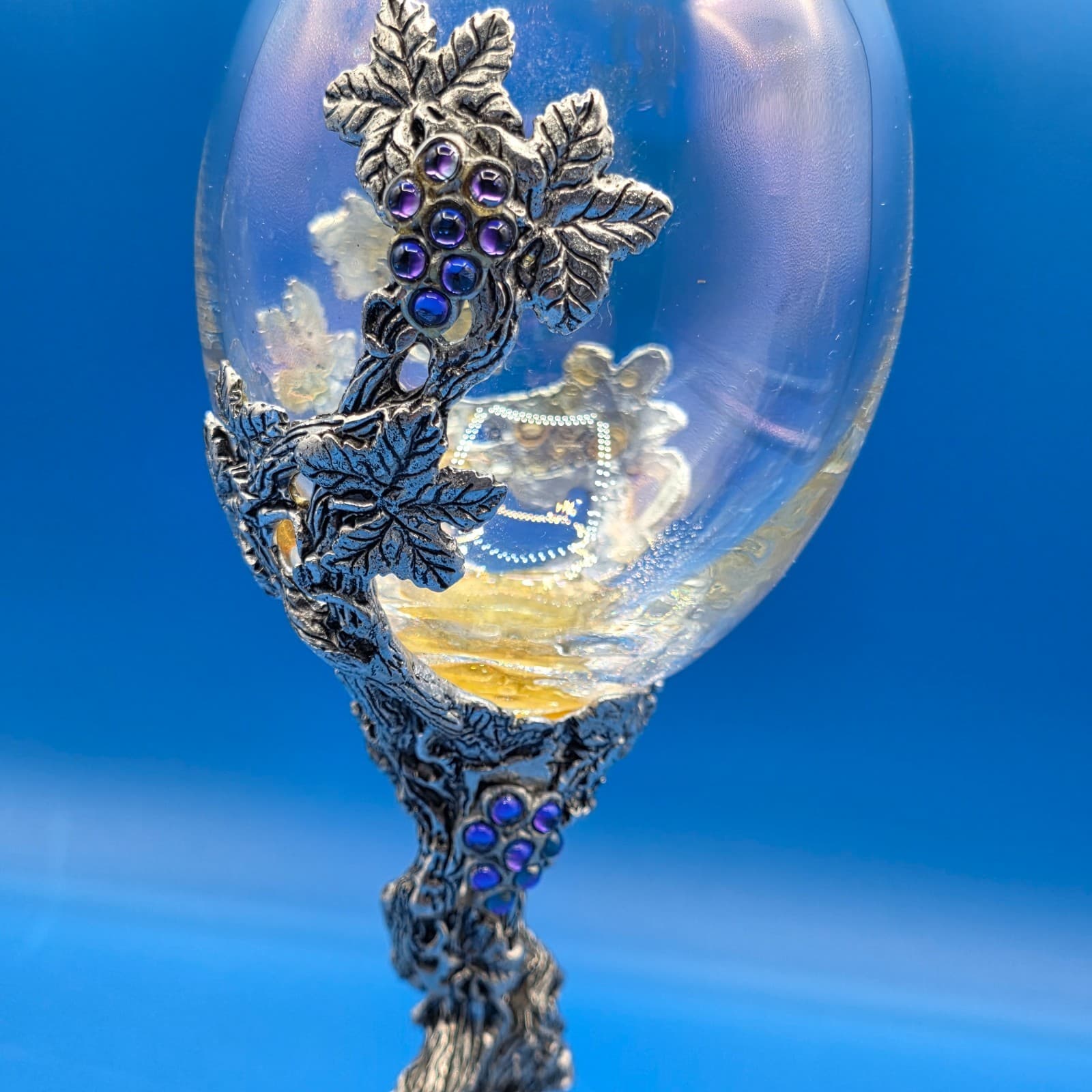 Fellowship Foundry Pewter Purple Crystals Vine Wine Glass Goblet Fantasy 89 - Thumbnail 7