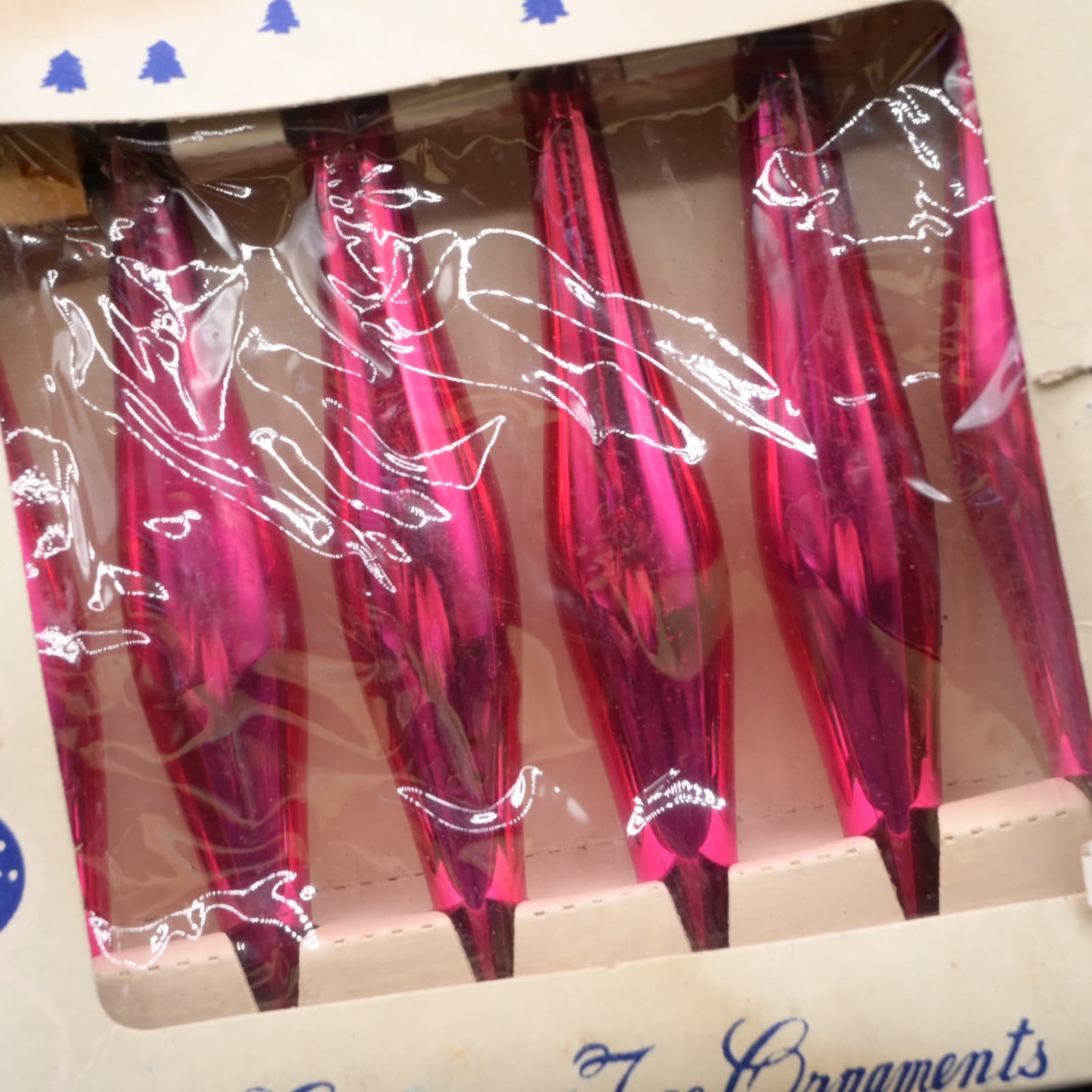 Vintage Mini Teardrop Shiny Brite Pink Glass Ornaments Christmas Original Box - Thumbnail 4